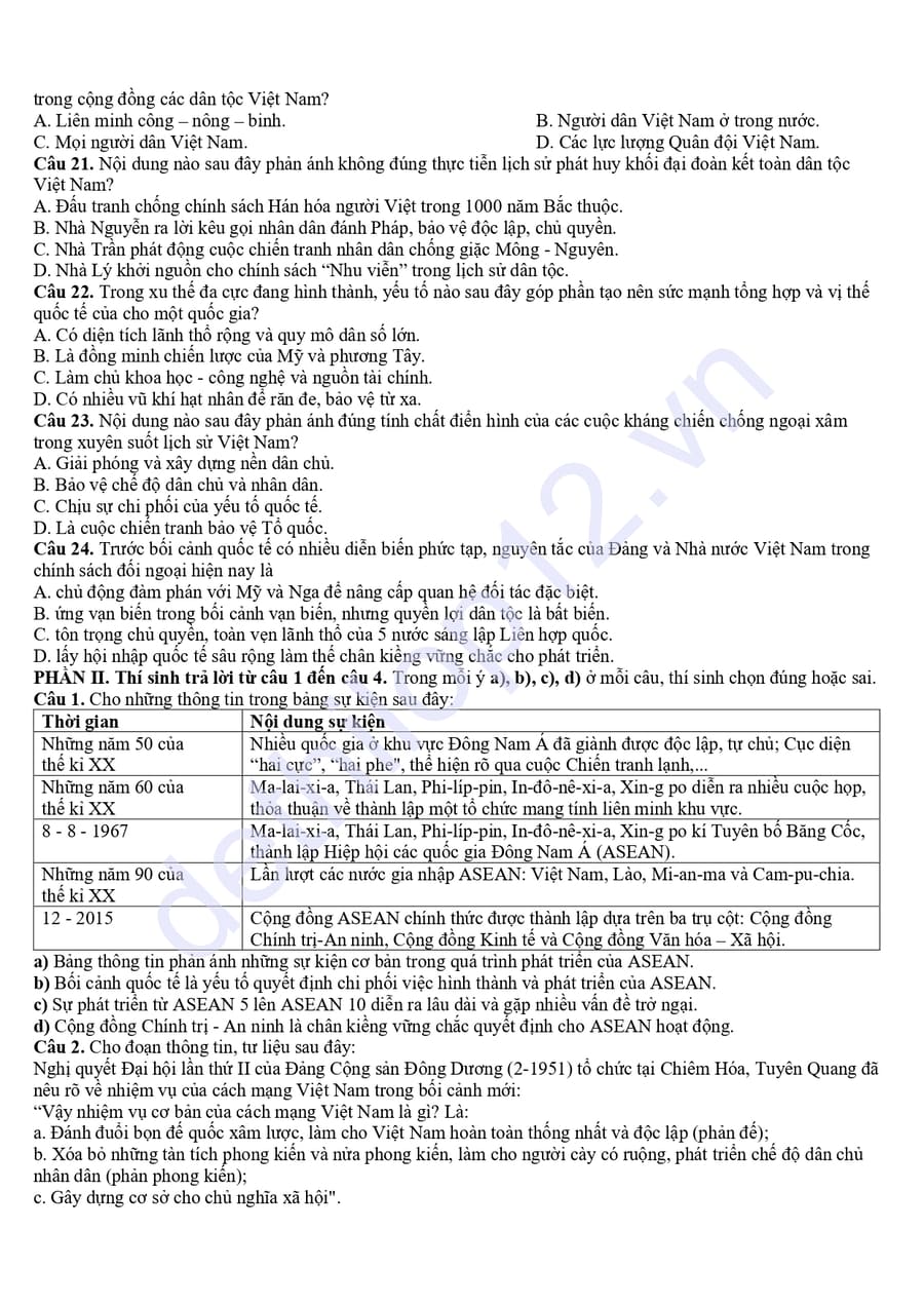 Đề thi thử tốt nghiệp môn sử Chuyên Hùng Vương 2026 3