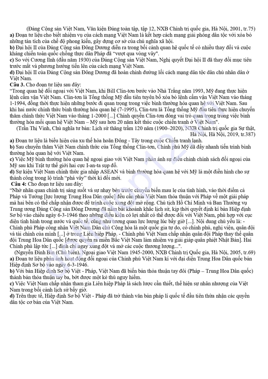 Đề thi thử tốt nghiệp môn sử Chuyên Hùng Vương 2026 4