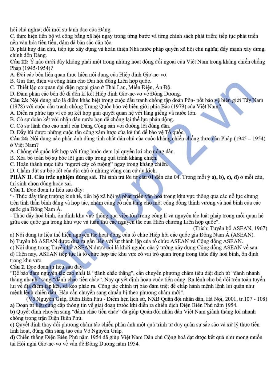 Đề thi thử tốt nghiệp môn sử chuyên Trần Phú 2025 3