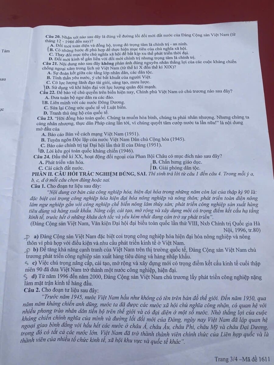 Đề thi khảo sát môn sử Thanh Hoá 2026 lần 1 có đáp án 3