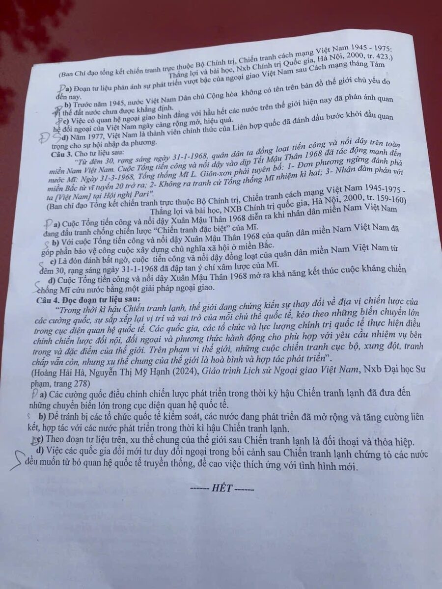 Đề thi khảo sát môn sử Thanh Hoá 2026 lần 1 có đáp án 4