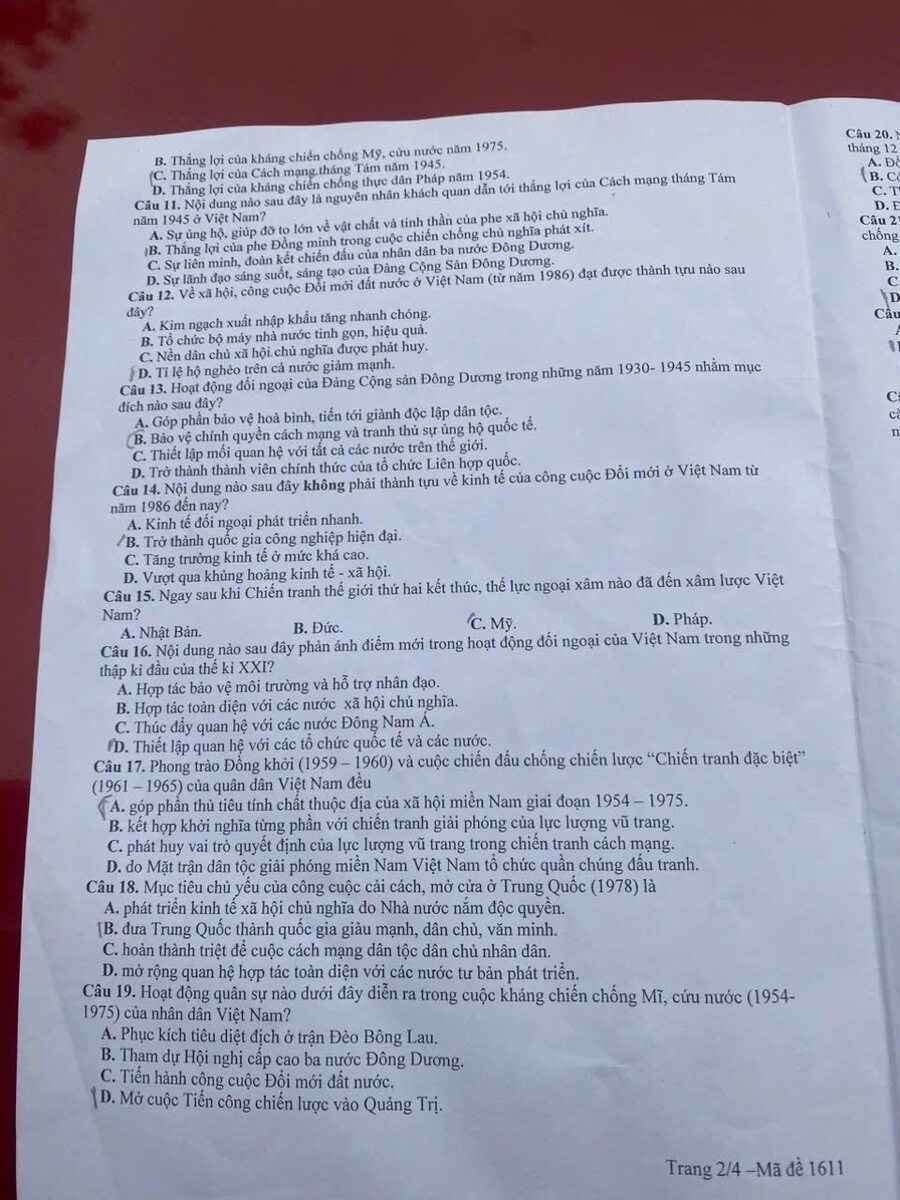 Đề thi khảo sát môn sử Thanh Hoá 2026 lần 1 có đáp án 2