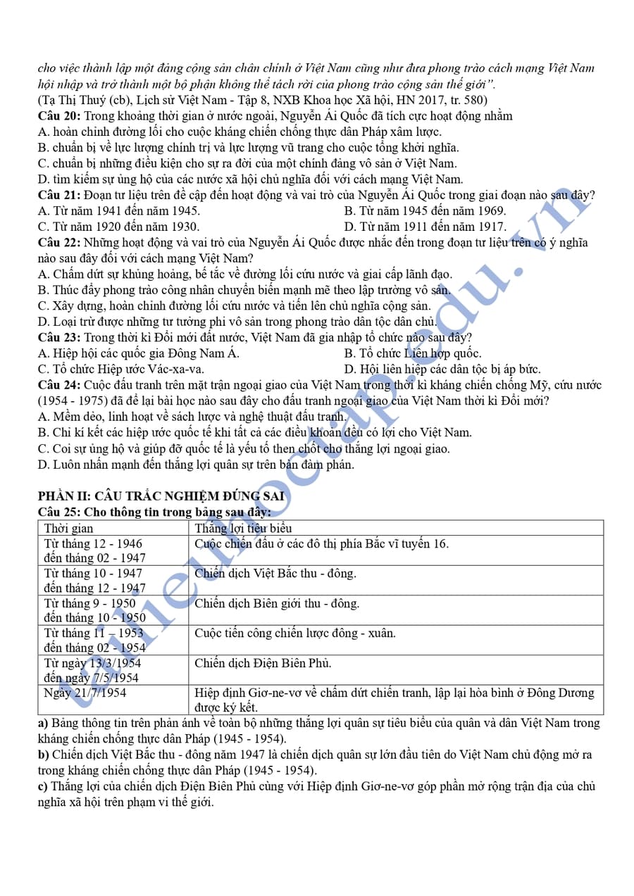 Đề thi thử tốt nghiệp môn sử 2025 TP Huế  3