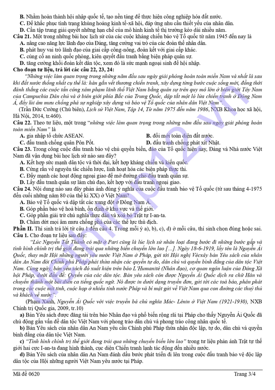 Đề thi thử tốt nghiệp môn sử Nghệ An 2026 lần 1 3