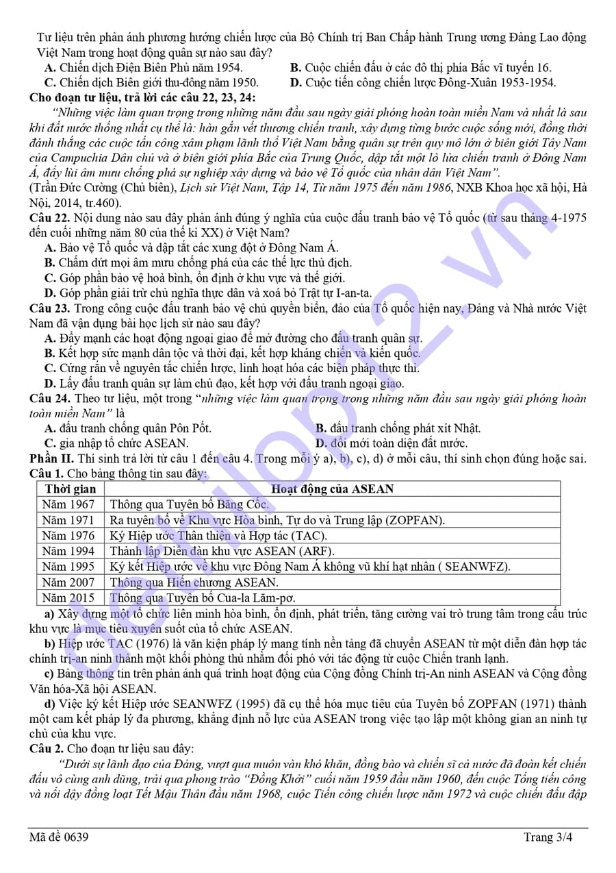 Đề thi thử tốt nghiệp môn sử Nghệ An 2026 lần 1 mã lẻ 3