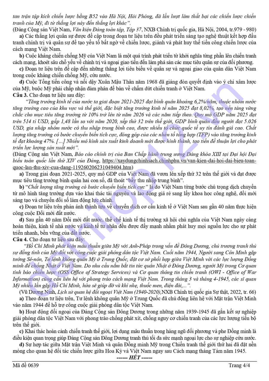 Đề thi thử tốt nghiệp môn sử Nghệ An 2026 lần 1 mã lẻ 8