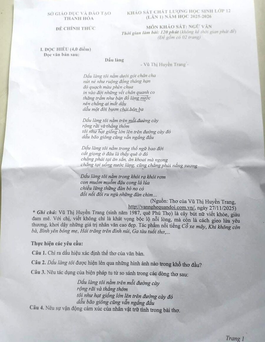 Đề thi thử tốt nghiệp môn văn Thanh Hoá 2026 lần 1