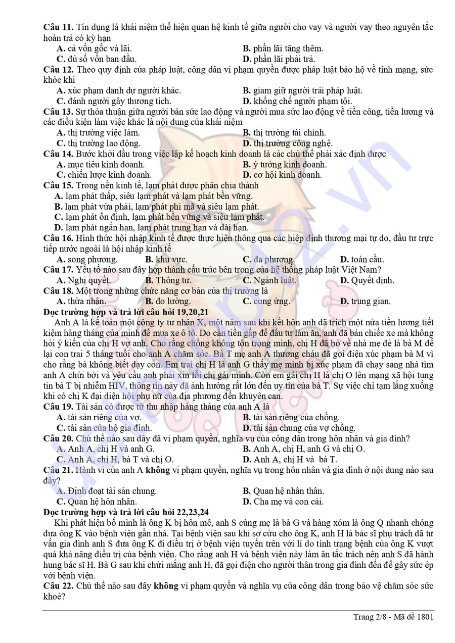 Đề thi thử tốt nghiệp môn KTPL Thanh Hoá 2025 lần 2 2