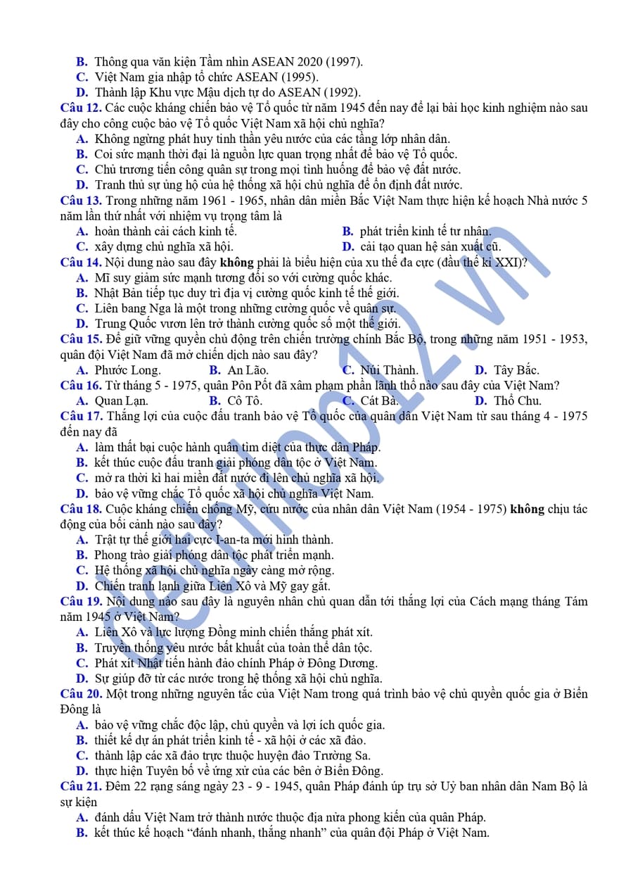 Đề thi thử tốt nghiệp môn sử Lạng Sơn 2026 lần 1 có đáp án 2