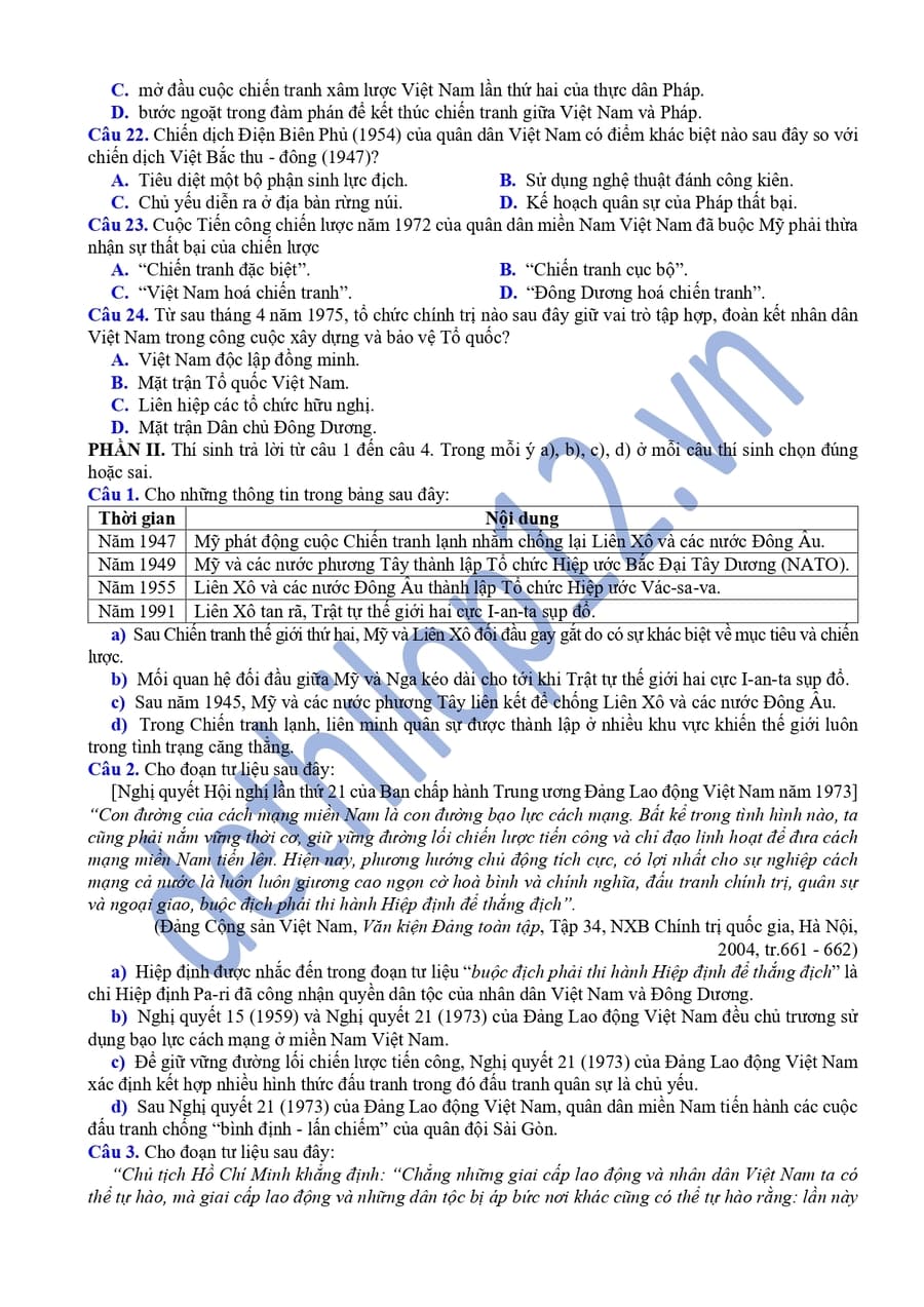 Đề thi thử tốt nghiệp môn sử Lạng Sơn 2026 lần 1 có đáp án 3