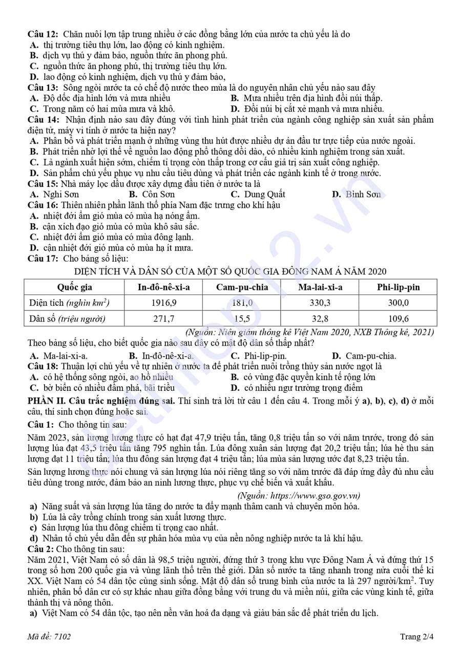 Đề thi thử tốt nghiệp môn địa THPT Cửa Lò 2026 có đáp án 2