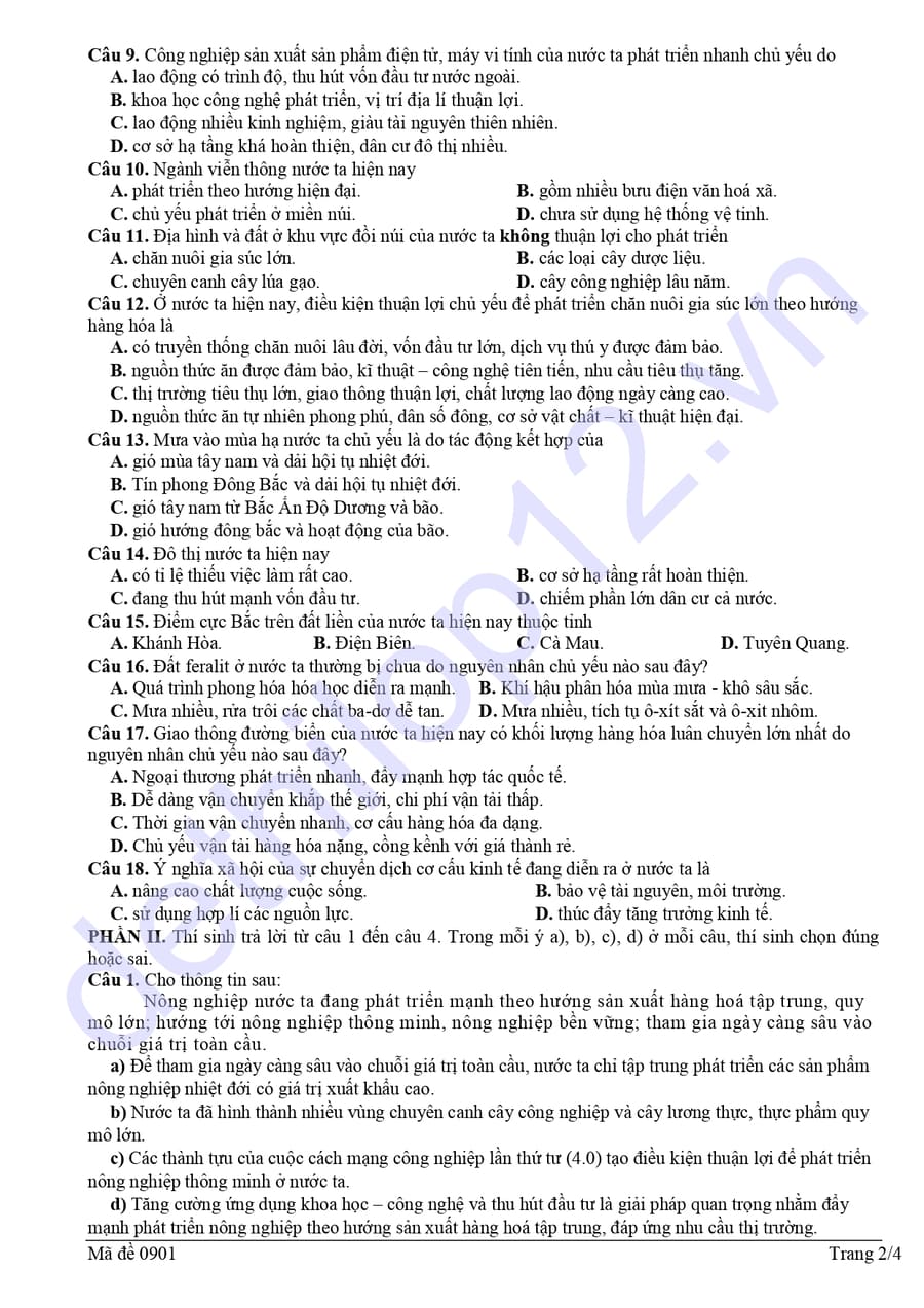 Đề thi thử tốt nghiệp môn địa Thái Nguyên 2026 lần 1 2