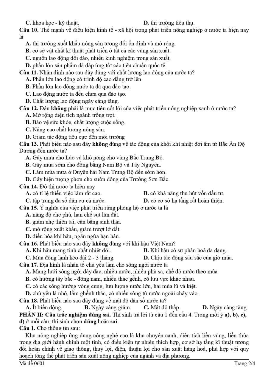 Đề khảo sát môn địa lí cụm 9 trường THPT Hà Nội 2026 2
