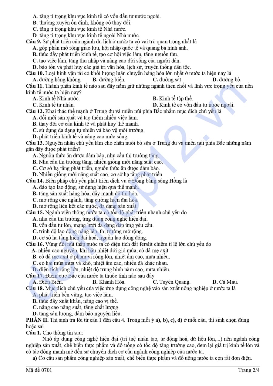 Đề thi thử tốt nghiệp môn địa Lào Cai 2026 có đáp án 2