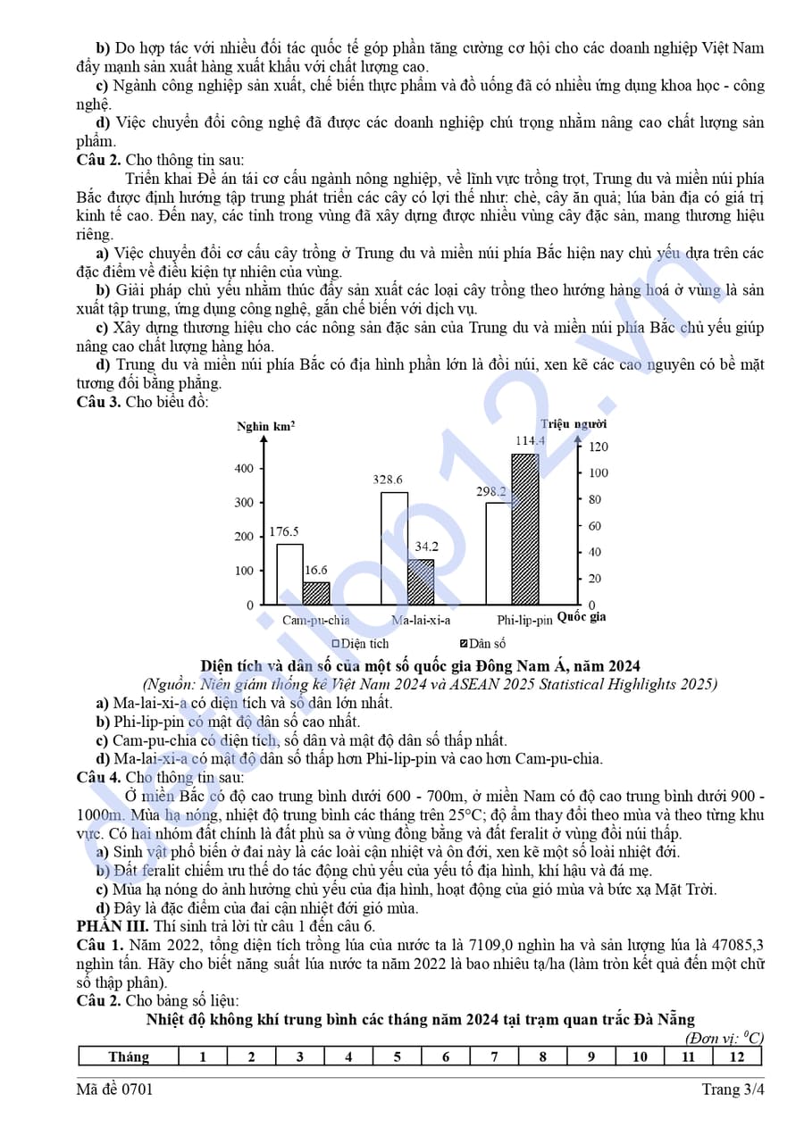 Đề thi thử tốt nghiệp môn địa Lào Cai 2026 có đáp án 3
