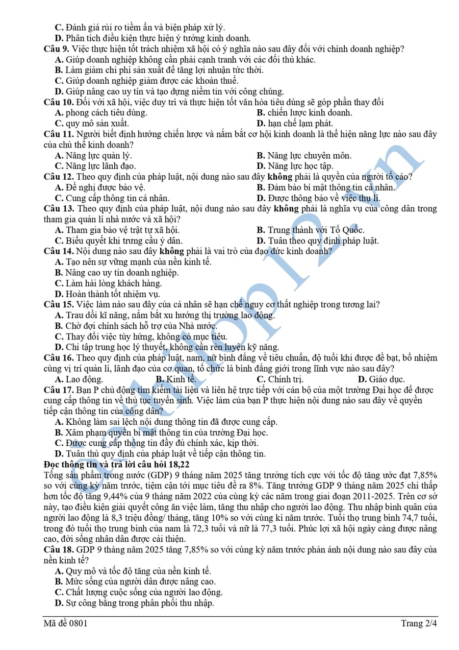 Đề thi thử tốt nghiệp KTPL liên trường Nghệ An 2026 2