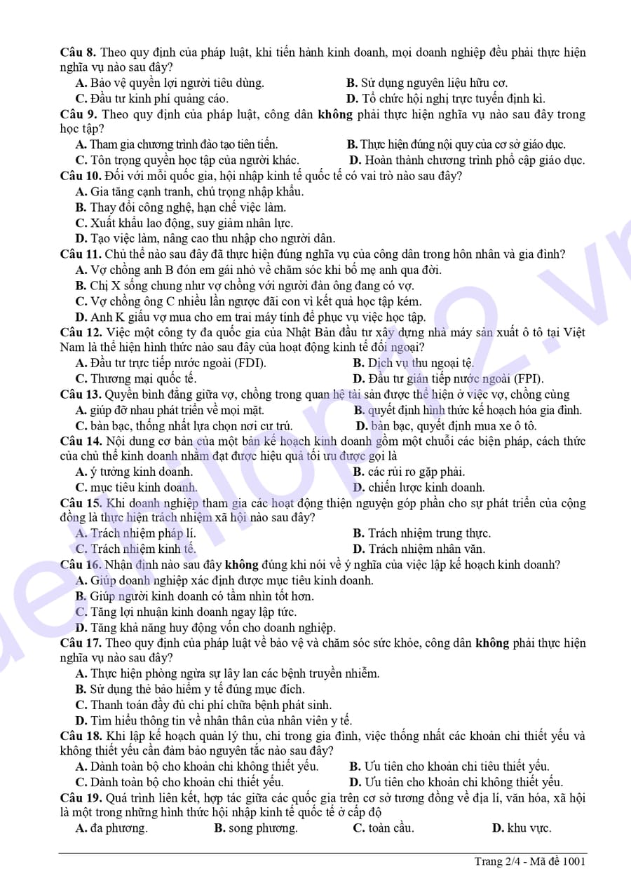 Đề thi thử tốt nghiệp môn KTPL Ninh Bình 2026 lần 2 2