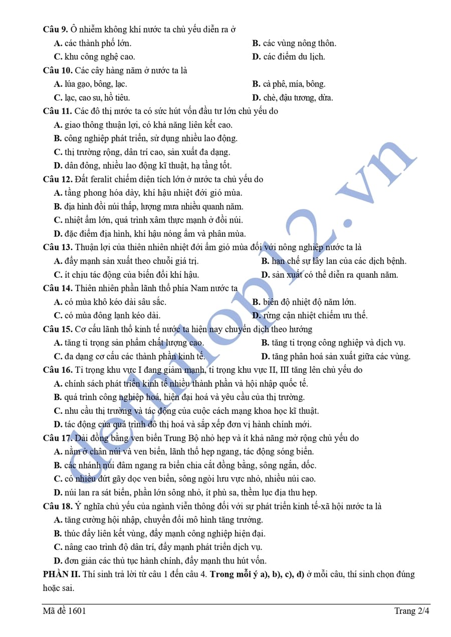 Đề thi thử tốt nghiệp môn địa cụm 13 trường THPT Hải Phòng 2