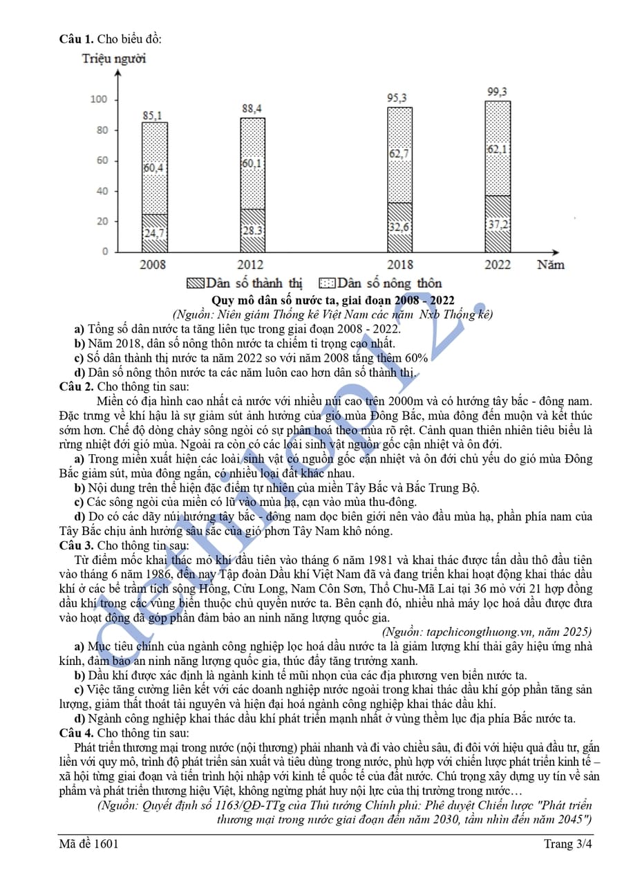 Đề thi thử tốt nghiệp môn địa cụm 13 trường THPT Hải Phòng 3