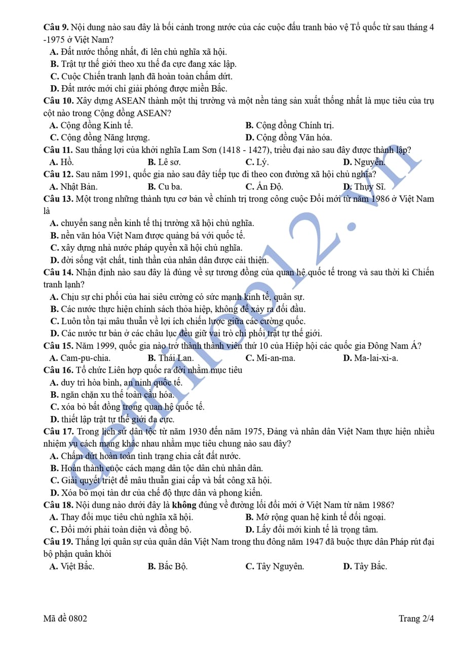 Đề thi thử tốt nghiệp môn sử lần 1 cụm THPT Bắc Ninh 2026 2