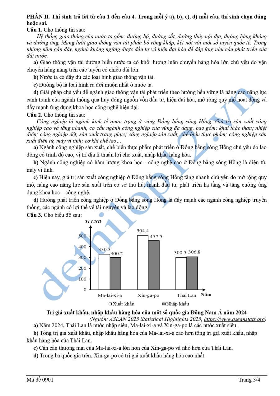 Đề thi khảo sát môn địa lần 1 cụm THPT Bắc Ninh 2026 3