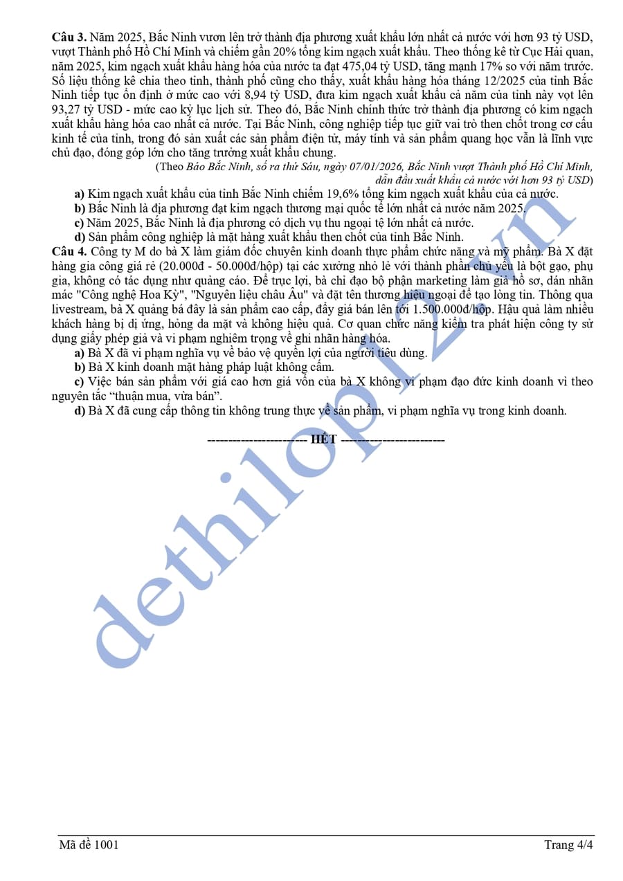 Đề thi khảo sát môn KTPL lần 1 cụm THPT Bắc Ninh 2026 4