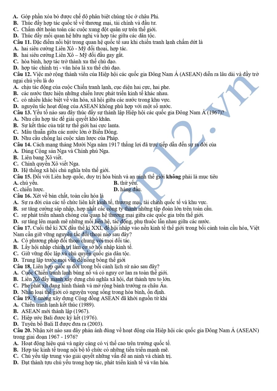 Đề thi thử đại học môn sử lần 1 THPT Nguyễn Du 2026 2