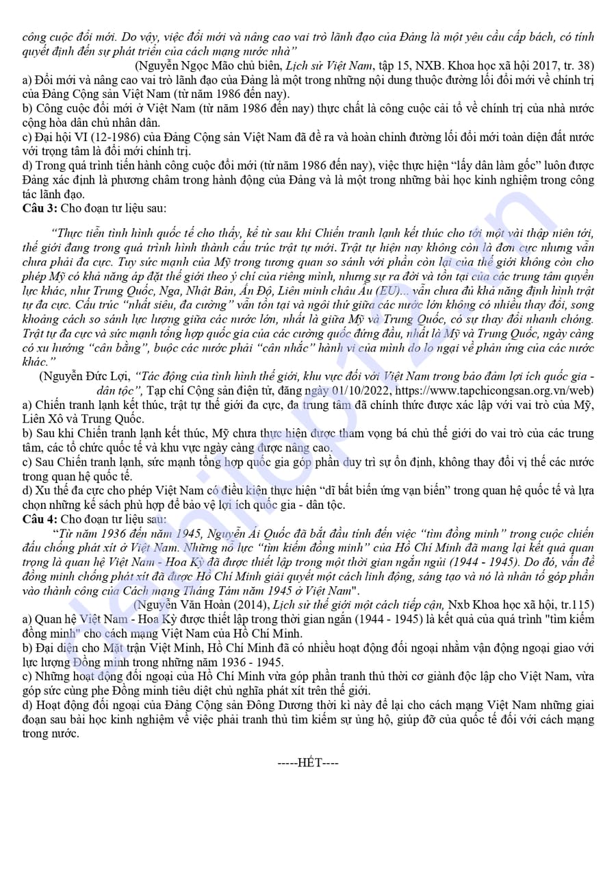 Đề thi thử tốt nghiệp môn sử lần 1 Quảng Ninh 2026 4