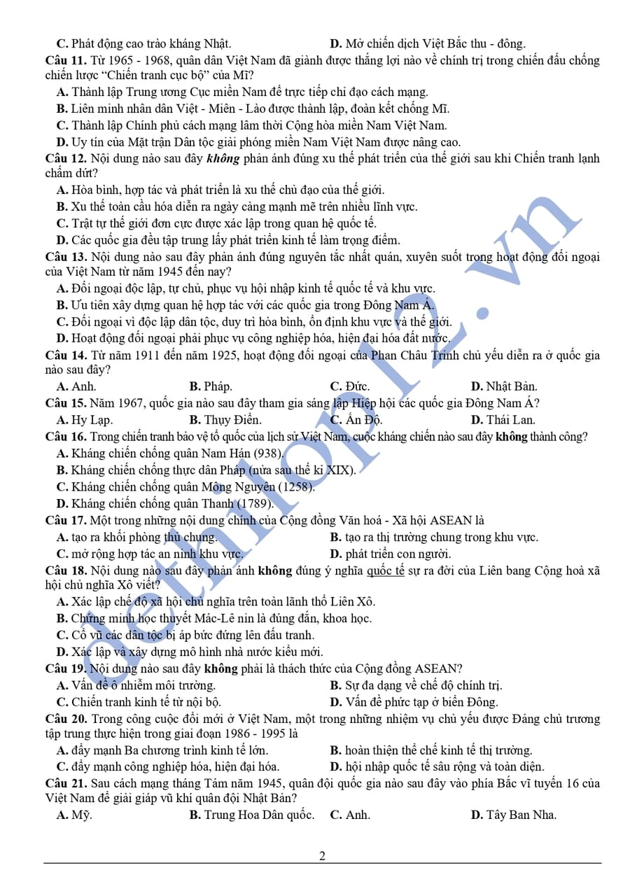 Đề thi thử tốt nghiệp môn sử Sơn La 2026 lần 1  2