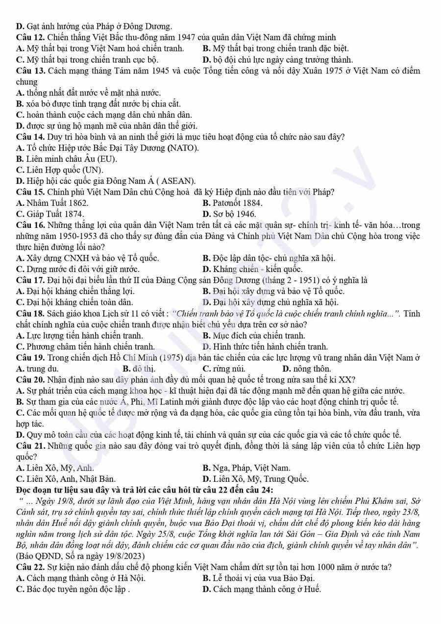 Đề thi thử lịch sử cụm THPT Thanh Hoá 2026 2