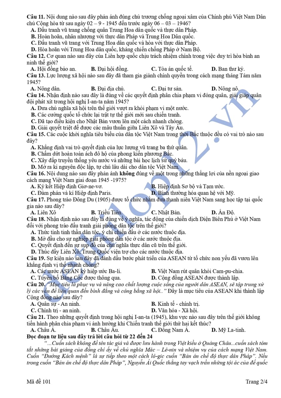 Đề thi khảo sát tháng 3 môn sử THPT Đông Bắc GA 2026 2