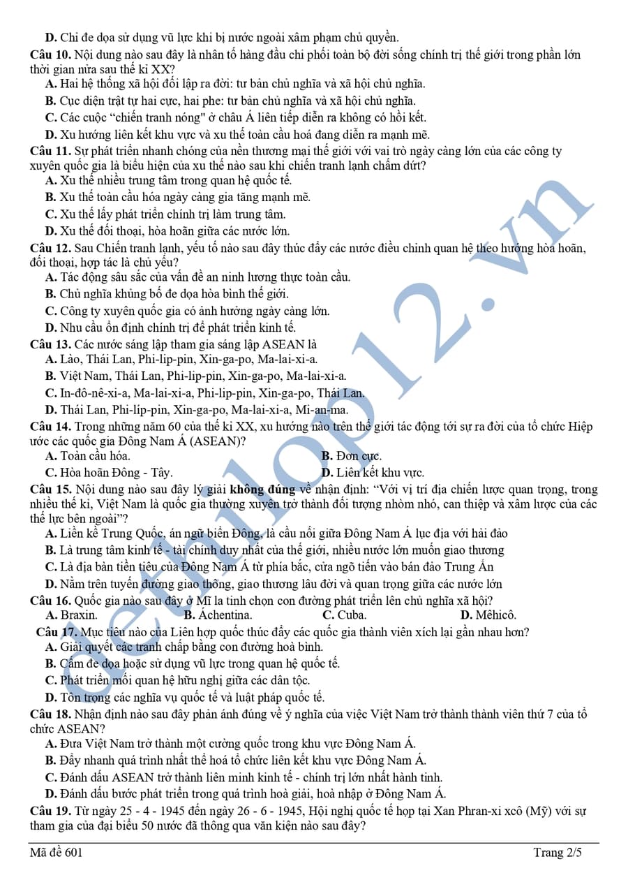 Đề thi khảo sát môn sử lớp 12 lần 2 THPT Lương Sơn 2026 2