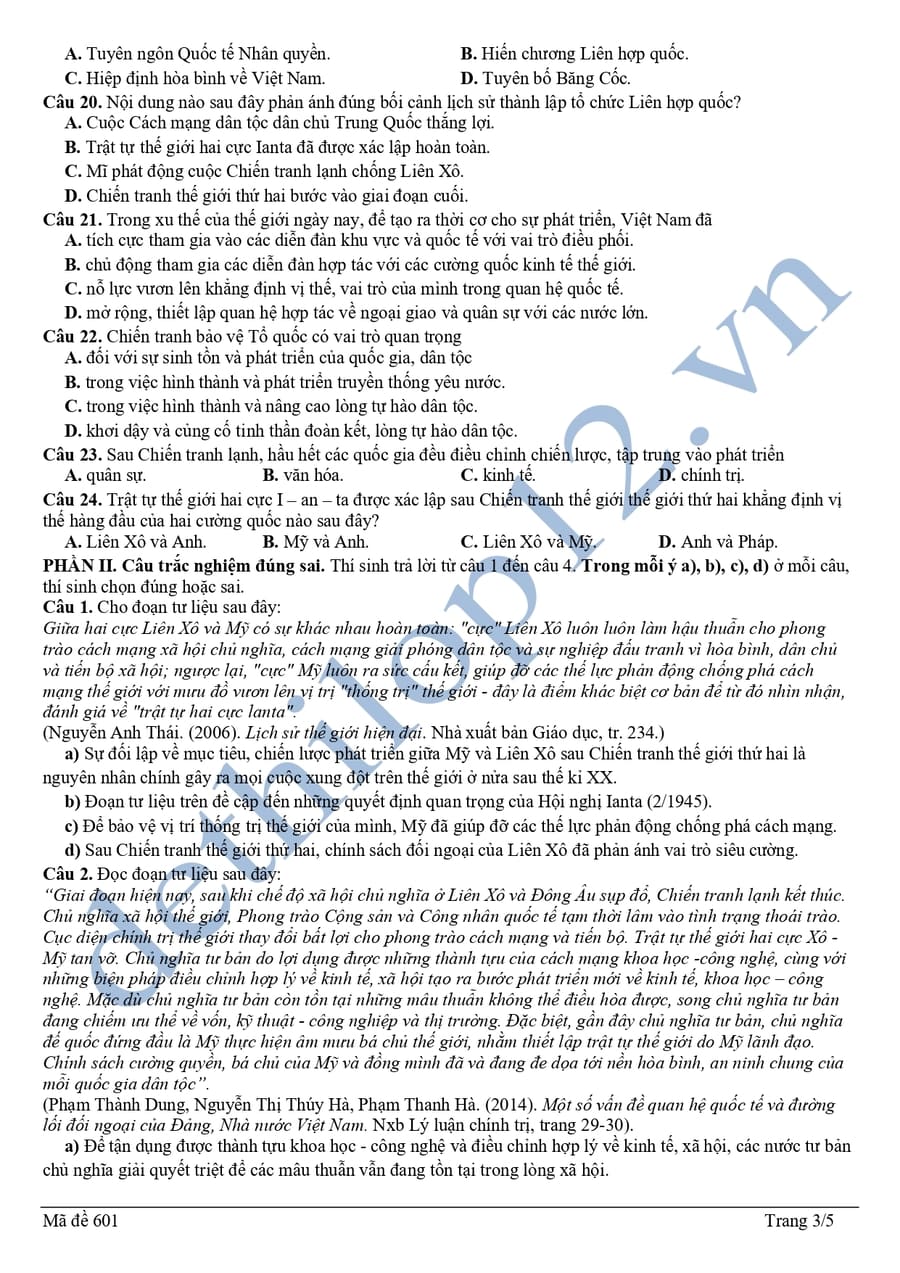 Đề thi khảo sát môn sử lớp 12 lần 2 THPT Lương Sơn 2026 3