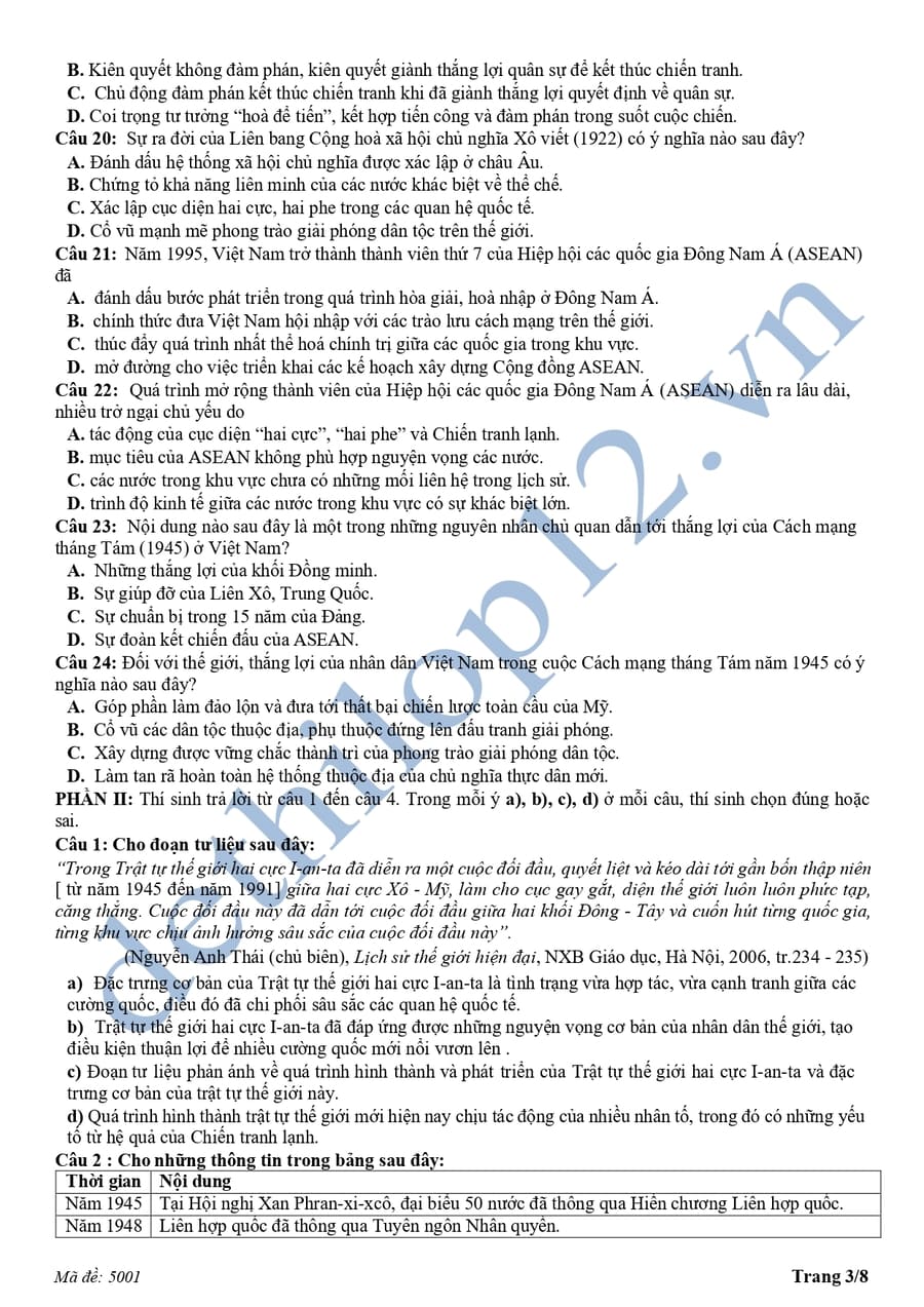 Đề thi thử tốt nghiệp môn sử THPT Lương Tài 2026  3