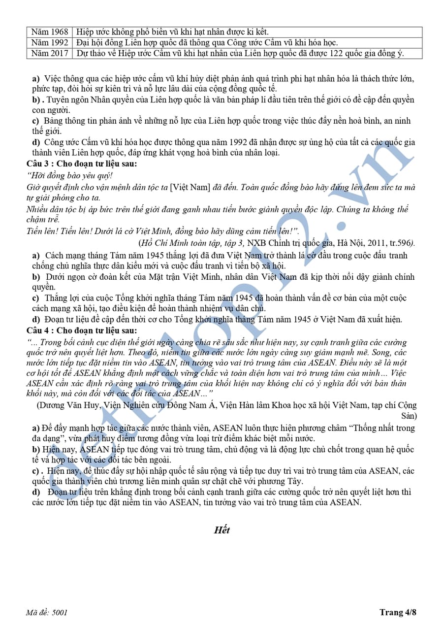 Đề thi thử tốt nghiệp môn sử THPT Lương Tài 2026 4