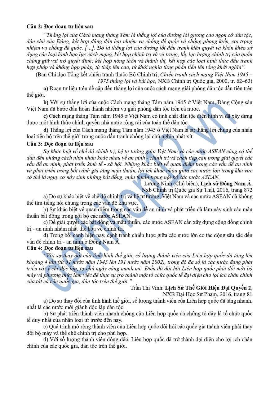 Đề thi thử lịch sử 2026 THPT Quài Tở 4