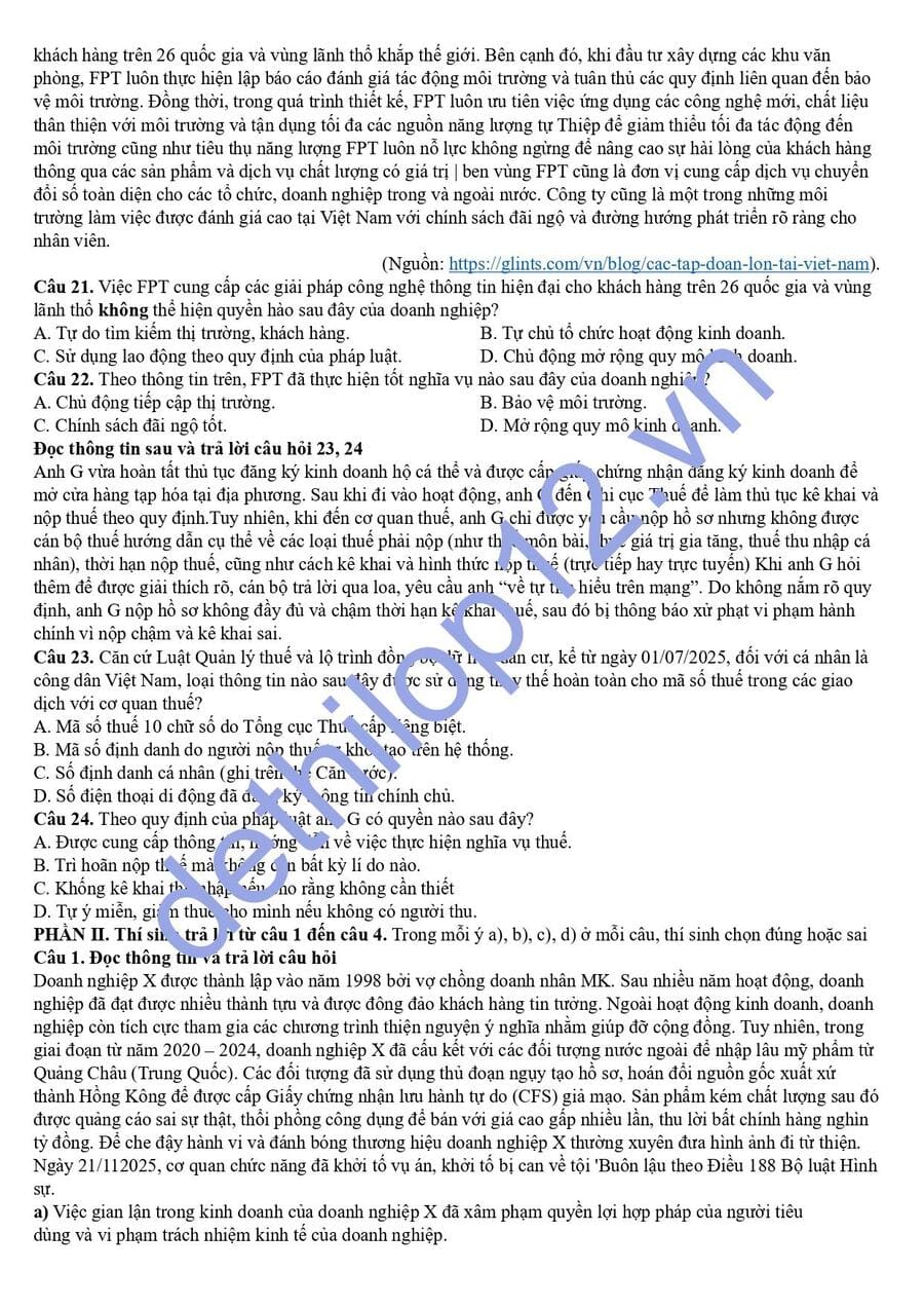 Đề thi khảo sát môn KTPL lớp 12 Thanh Hoá 2026 3