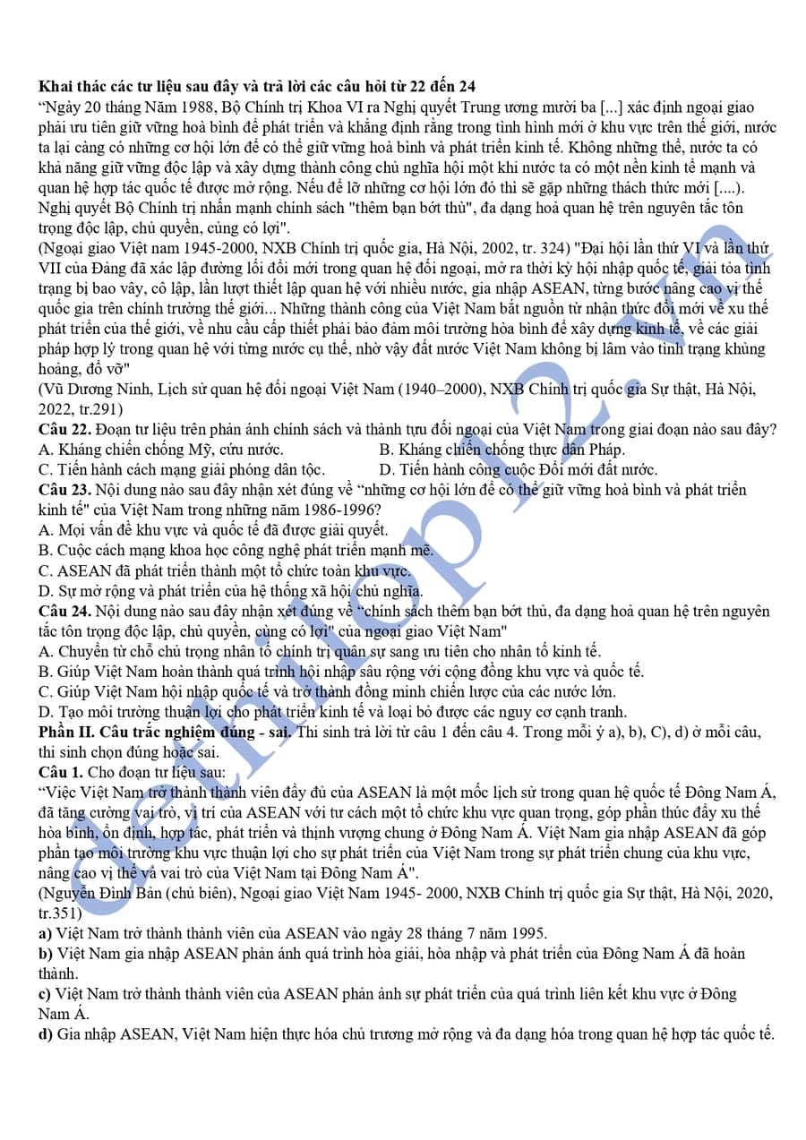 Đề thi thử tốt nghiệp môn sử chuyên Phan Bội Châu 2025 lần 1 3