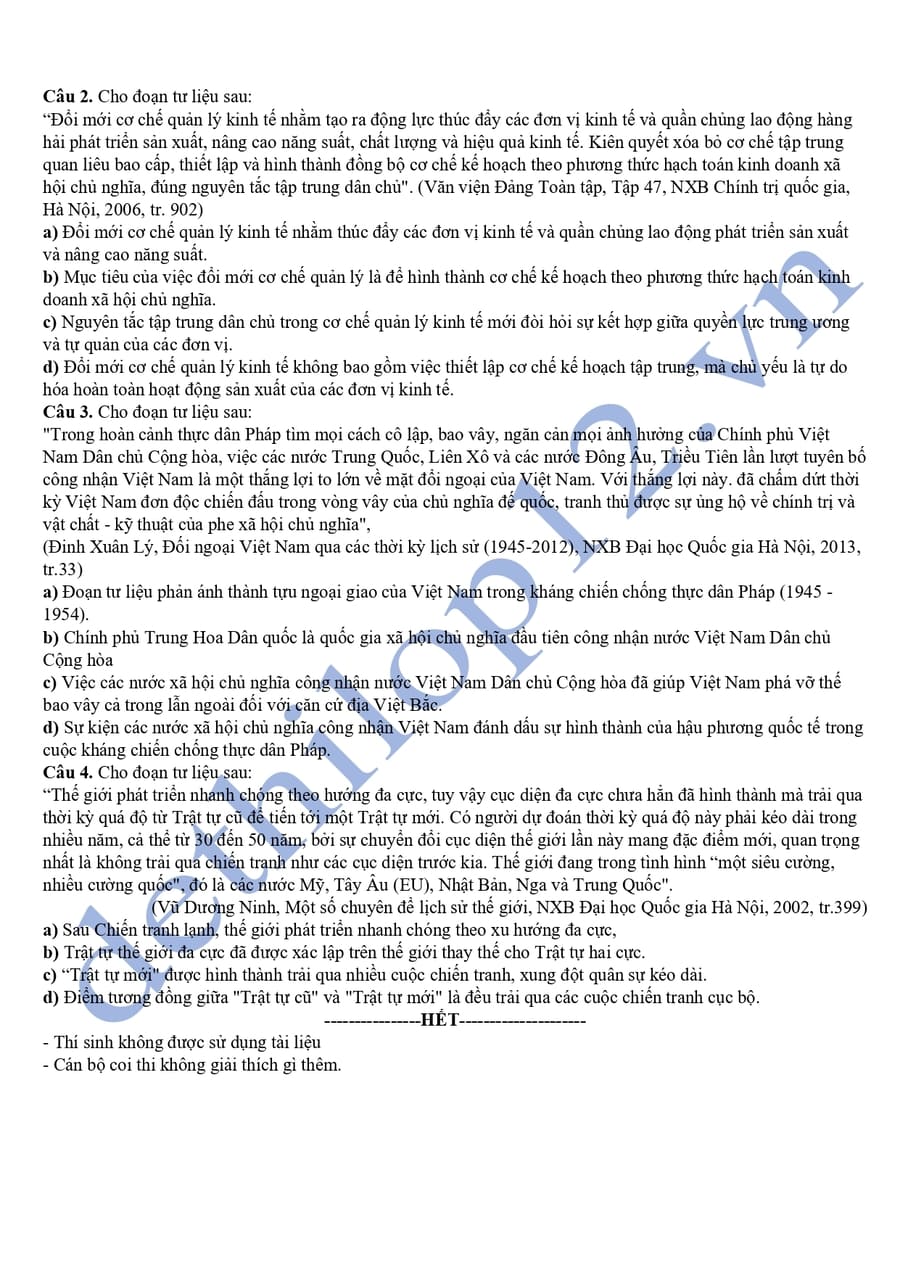 Đề thi thử tốt nghiệp môn sử chuyên Phan Bội Châu 2025 lần 1 4