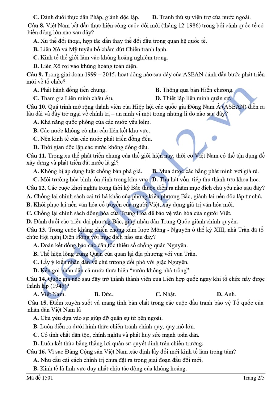 Đề thi thử môn sử cụm 13 trường THPT Hải Phòng 2026 2