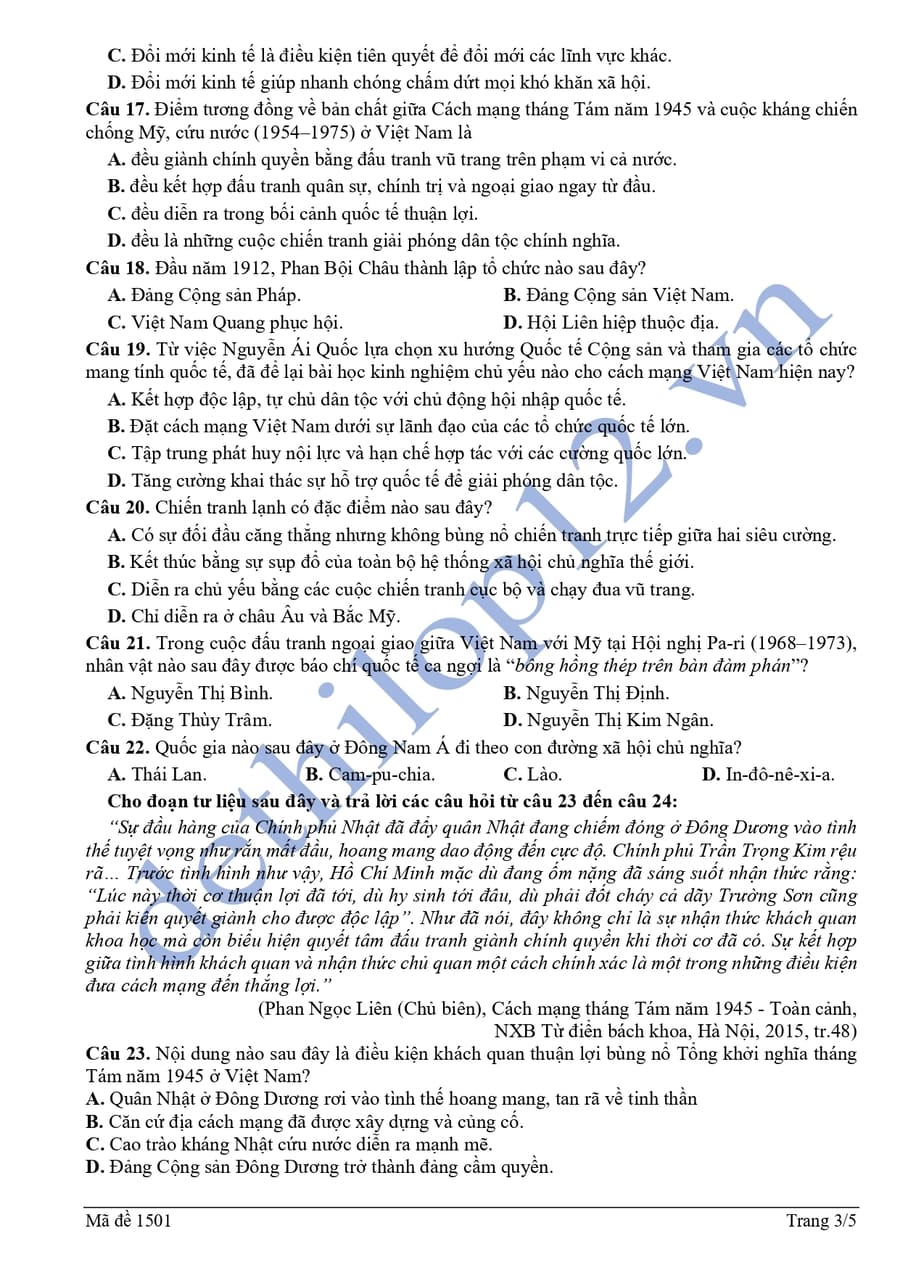 Đề thi thử môn sử cụm 13 trường THPT Hải Phòng 2026 3