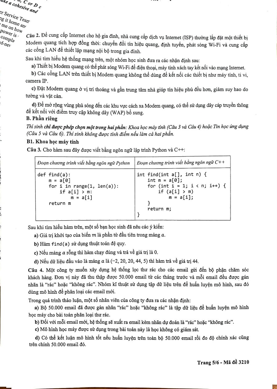 Đề thi khảo sát môn tin học Hà Nội 2026 5
