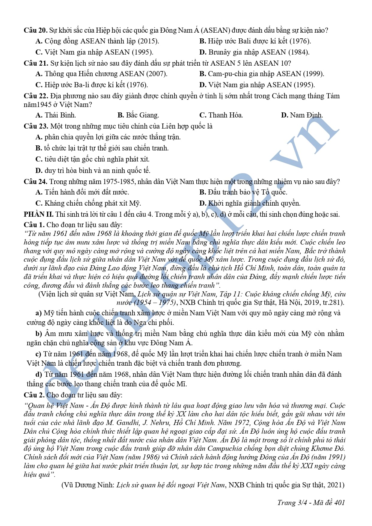Đề thi cuối học kì 2 lịch sử lớp 12 Nam Định 2025  3