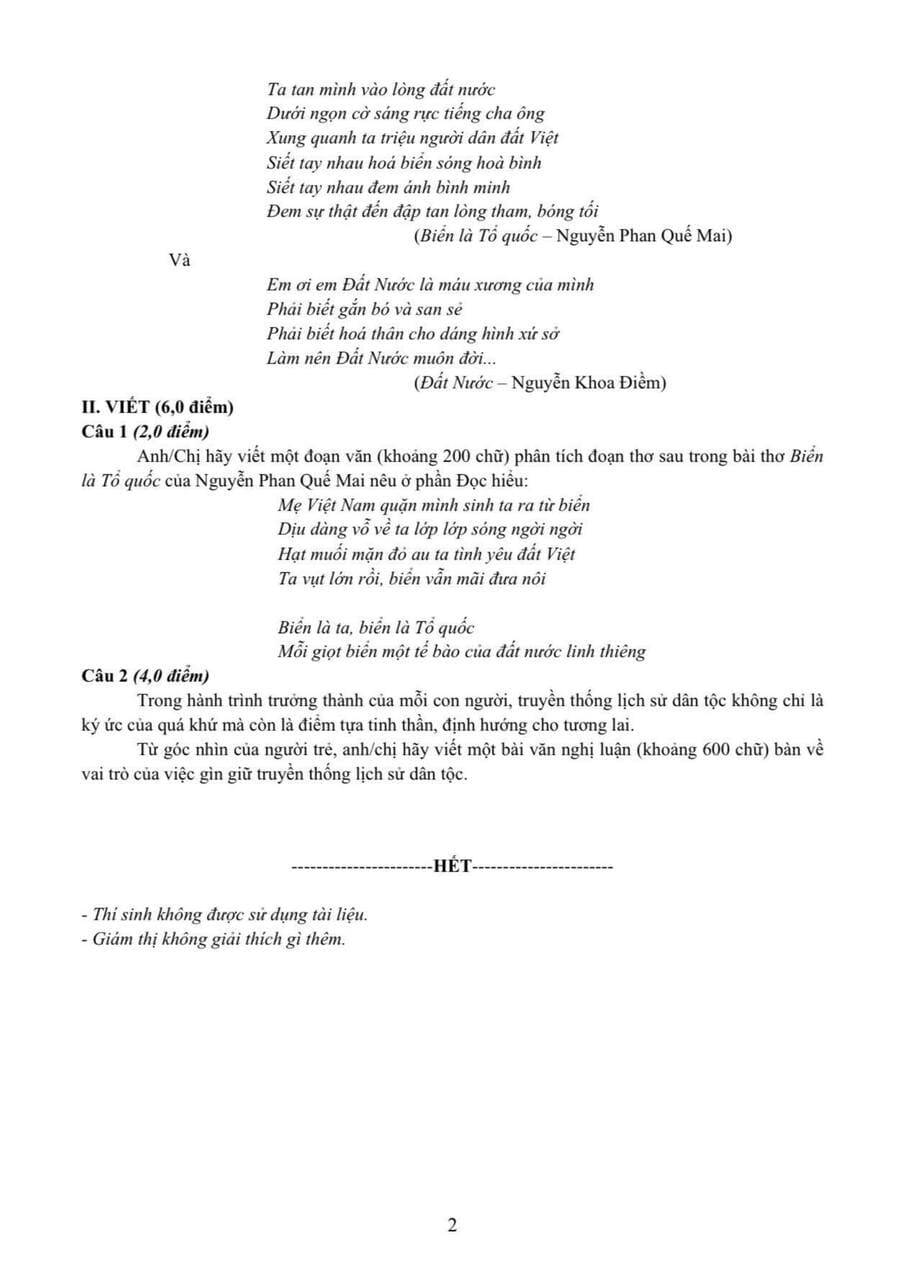 Đề thi thử tốt nghiệp môn văn Thái Nguyên 2026 lần 1 2