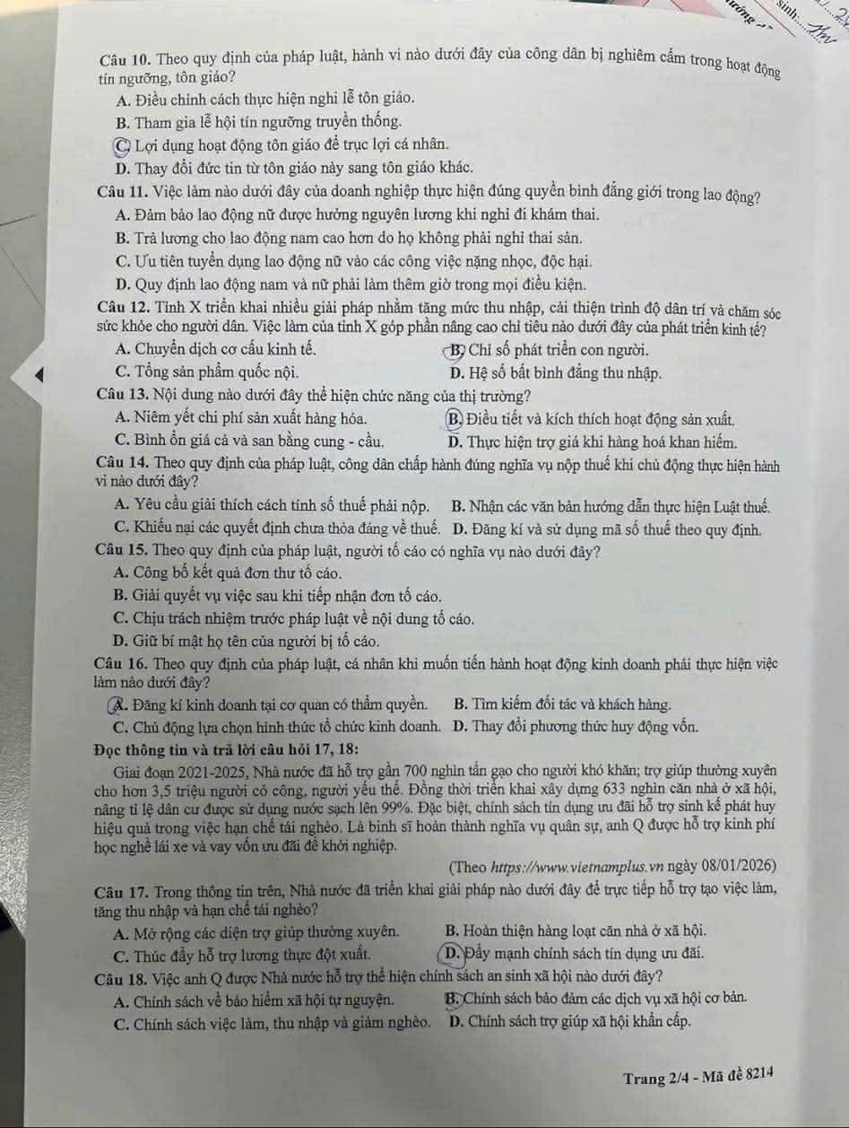 Đề thi khảo sát lớp 12 môn KTPL Hà Nội 2026  2