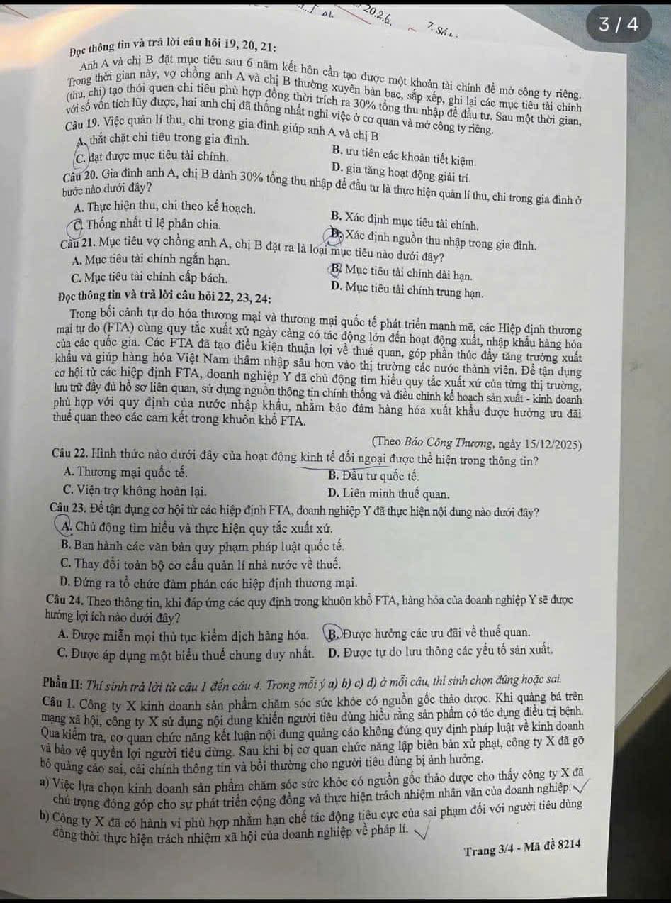 Đề thi khảo sát lớp 12 môn KTPL Hà Nội 2026 3