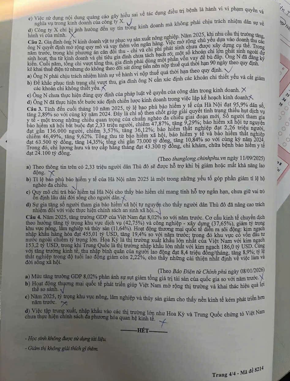 Đề thi khảo sát lớp 12 môn KTPL Hà Nội 2026 4