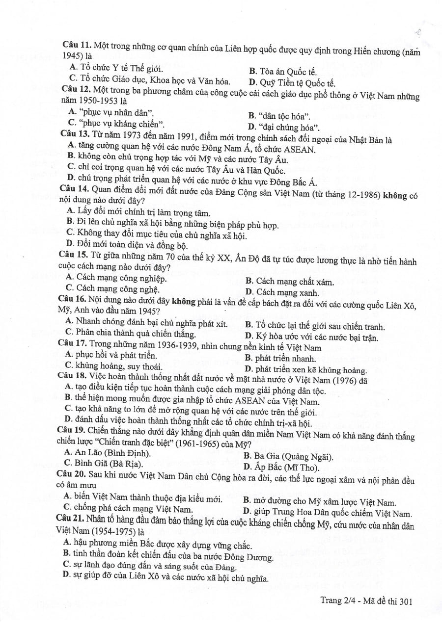 Đề chính thức môn sử 2017 2