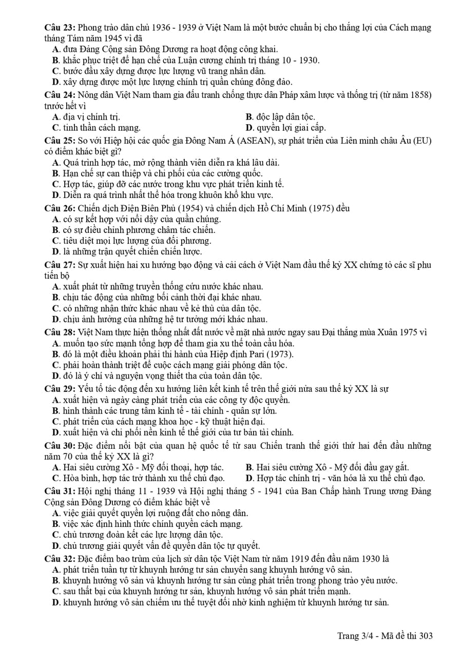 Đề chính thức môn sử 2018 2