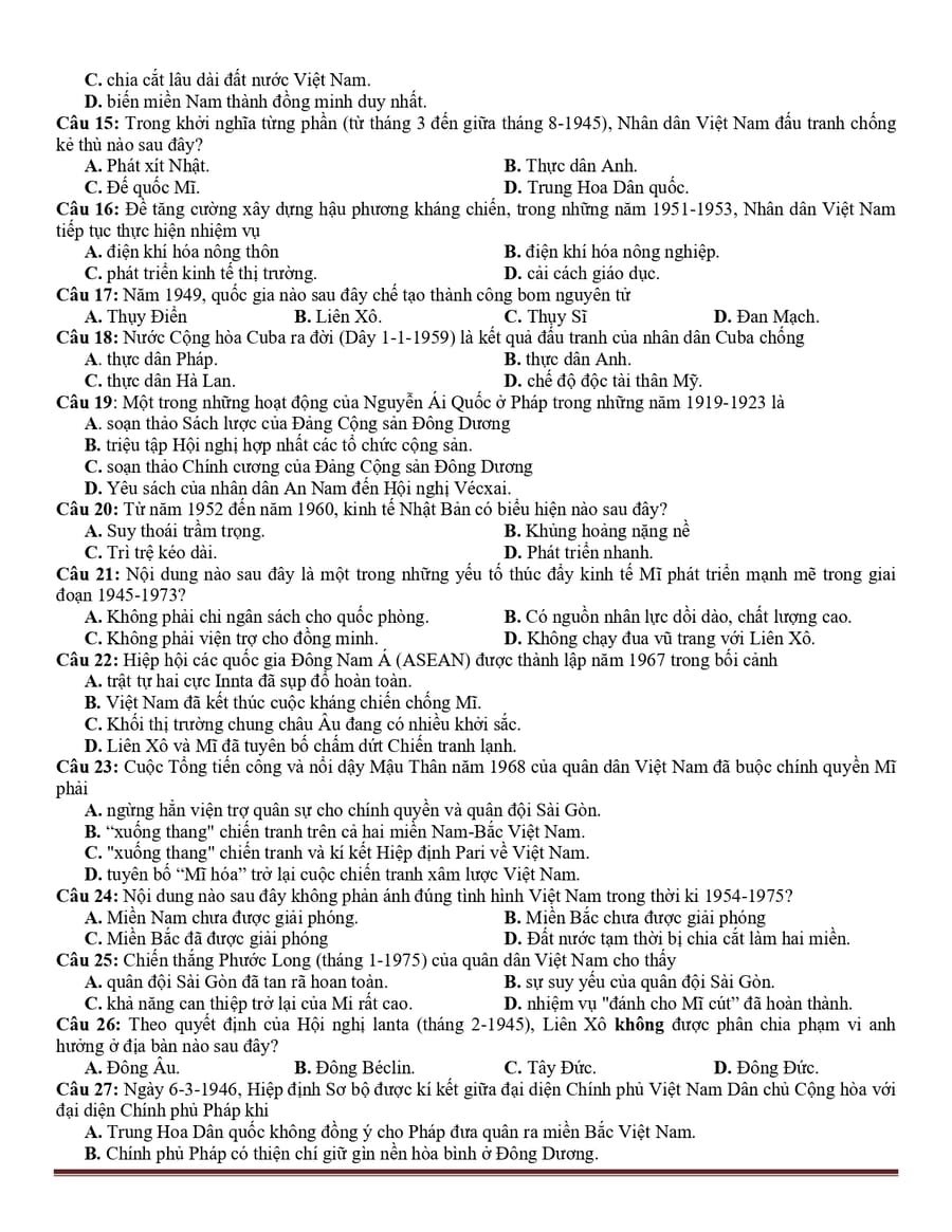 Đề chính thức môn sử 2020 2